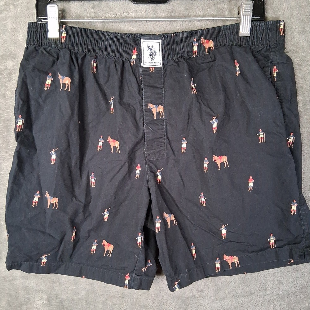 U.S. Polo Assn Swimming Shorts Men Size Large Black All Over Print Elastic Waist